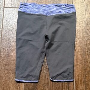 Fabletics Grey Crops with Purple Waistband